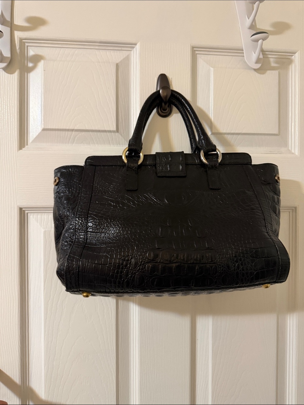 Brahmin Black Croc-Embossed Leather Satchel with Gold Hardware - Picture 2 of 6